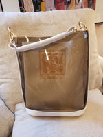The Society Inc Clear Vinyl and Faux Leather Barrel Purse