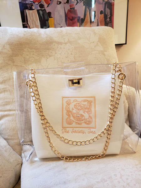 The Society Inc Clear Vinyl and Faux Leather Tote Size Purse
