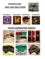 Golf Cart Seat Cover with Center Image and personalization.