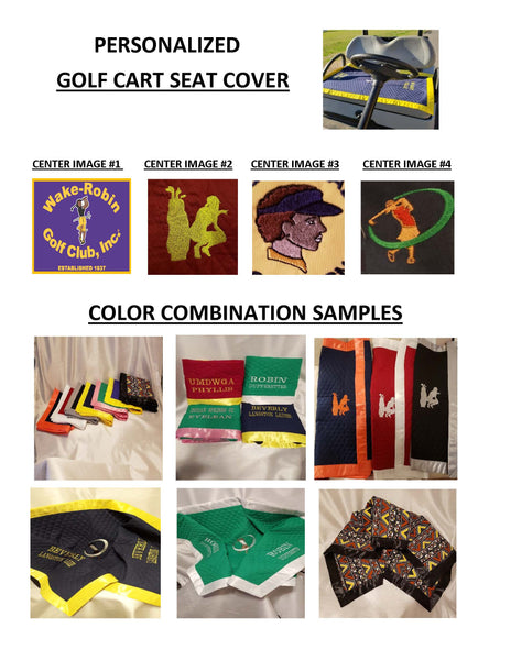 Golf Cart Seat Cover with Center Image and personalization.